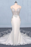 Spaghetti Straps Beading Wedding Dress, Elegant Appliques Bridal Dresses HZ0509
