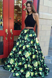 Two Piece Prom Dress with Lace Pleats Floral Print Party Dress HZ0509