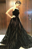 A Line Black Strapless Long Prom Dresses With Beading HZ0509
