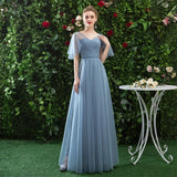 Line V Neck CHiffon Blue Cheap Prom Dress, Long Bridesmaid Dresses HZ0509