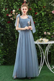 Line Chiffon Blue Cheap Prom Dress, Long Bridesmaid Dresses HZ0509