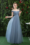 Line CHiffon Blue Off the Shoulder Prom Dress, Long Bridesmaid Dresses HZ0509