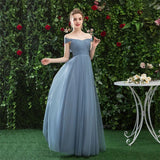 Line CHiffon Blue Off the Shoulder Prom Dress, Long Bridesmaid Dresses HZ0509