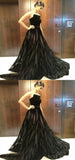 A Line Black Strapless Long Prom Dresses With Beading HZ0509