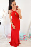 Crew Open Back Floor-Length Red Prom Dress with Keyhole HZ0509
