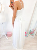 Crew Floor-Length White Chiffon Prom Dress with Pearls HZ0509