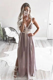 Straps Floor-Length Chiffon Pleated Prom Dress with Split HZ0509