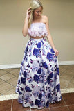 Piece Strapless Floor-Length Floral Printed Prom Dress with Lace Top HZ0509