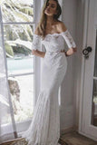 Piece Mermaid Off-the-Shoulder Lace Wedding Dress with Sleeves HZ0509