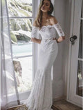 Piece Mermaid Off-the-Shoulder Lace Wedding Dress with Sleeves HZ0509