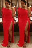 One Shoulder Long Sleeves Ruched Spandex Split Plus Size HZ0509
