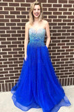 Sweetheart Floor-Length Royal Blue Prom Dress with Beading Pockets HZ0509