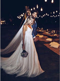 Spaghetti Straps Backless Sweep Train Boho Wedding Dress with Appliques HZ0509