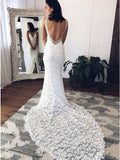 V-Neck Backless Court Train Lace Wedding Dress with Split HZ0509
