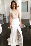 Bateau Cap Sleeves Sweep Train Lace Wedding Dress with Split HZ0509