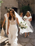 Bateau Cap Sleeves Sweep Train Lace Wedding Dress with Split HZ0509