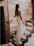Bateau Cap Sleeves Sweep Train Lace Wedding Dress with Split HZ0509