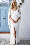 V-Neck Backless Wraps Lace Beach Wedding Dress with Split HZ0509