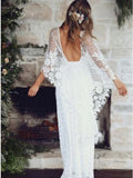 V-Neck Backless Wraps Lace Beach Wedding Dress with Split HZ0509