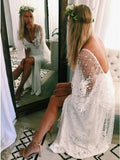 V-Neck Backless Wraps Lace Beach Wedding Dress with Split HZ0509