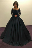 Ball Gown Long Sleeves Navy Blue With Lace Prom Dress, Quinceanera Dresses HZ0509