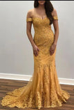 Off-the-shoulder Lace Appliques Long Prom Dresses Evening Dresses HZ0509