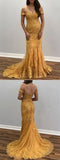 Off-the-shoulder Lace Appliques Long Prom Dresses Evening Dresses HZ0509