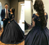 Ball Gown Long Sleeves Navy Blue With Lace Prom Dress, Quinceanera Dresses HZ0509