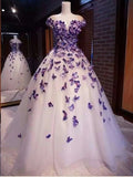 Cap Sleeves Long Ball Gown Prom Dress Cheap Evening Dresses HZ0509