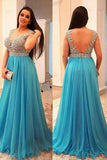 V-neck Sleeveless Beading Chiffon Ice Blue Plus Size Dresses HZ0509