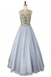 Sweetheart Beaded Light Blue Long Prom Dresses Unique Formal Gowns HZ0509