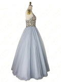 Sweetheart Beaded Light Blue Long Prom Dresses Unique Formal Gowns HZ0509
