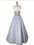 Sweetheart Beaded Light Blue Long Prom Dresses Unique Formal Gowns HZ0509