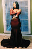 Off-the-Shoulder Long Sleeves Lace Applique Plus Size Prom Dresses HZ0509