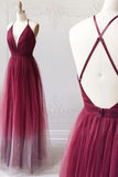 Spaghetti Straps Ombre Long Tulle Prom Dresses Party Dresses HZ0509