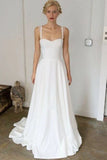 Spaghetti Straps Sweep Train Satin Simple Wedding Dress HZ0509