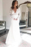 V-Neck Long Sleeves Deep V Neck Wedding Dress with Lace Top HZ0509