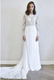 Long Sleeves Chiffon Long Simple Wedding Dress with Lace HZ0509
