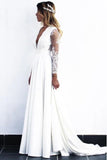 V-Neck Open Back Long Sleeves Wedding Dress with Lace Appliques HZ0509