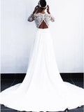 V-Neck Open Back Long Sleeves Wedding Dress with Lace Appliques HZ0509
