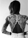 V-Neck Open Back Long Sleeves Wedding Dress with Lace Appliques HZ0509