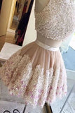 Tull Flower Lace Appliques Short Prom Dress,Two Pieces Homecoming Dresses HZ0509