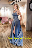 Sparkly Spaghetti Straps Prom Dresses, Graduation Dress With Split HZ0509