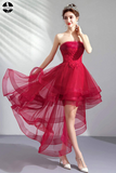 Full Fashion Tube Lace A Line Dress, Red Prom Dress, Evening Dresses HZ0509