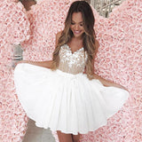 Spaghetti Straps White Homecoming Dress with Lace Appliques HZ0509