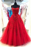 Spaghetti Straps Tulle Lace Appliques Modest Evening Dress Long Prom Dress HZ0509
