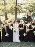Round Neck Floor-Length Navy Blue Chiffon Bridesmaid Dress HZ0509