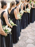 Round Neck Floor-Length Navy Blue Chiffon Bridesmaid Dress HZ0509