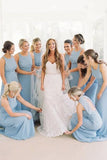 Round Neck Floor-Length Sky Blue Chiffon Bridesmaid Dress HZ0509