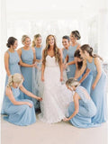 Round Neck Floor-Length Sky Blue Chiffon Bridesmaid Dress HZ0509